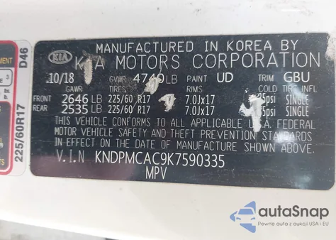 2019 Kia Sportage Lx из США, поврежденный, VIN KNDPMCAC9K7590335